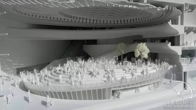 Distinctive ceiling of the conceptual model of the Xiqu Centre.
