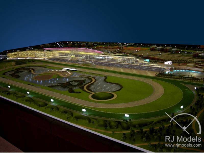 Horse-racing course model of landscape scenery made of flocking