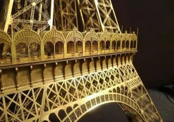 Illuminated Eiffel Tower model showing its lower structure