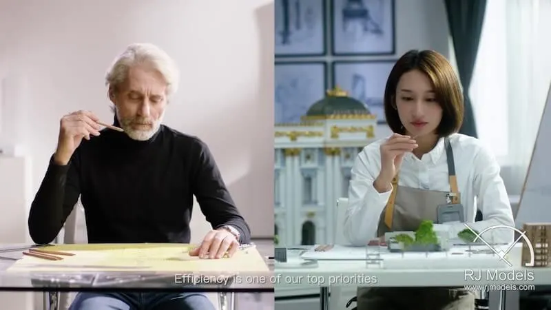 Video thumbnail showing two people working on architectural models